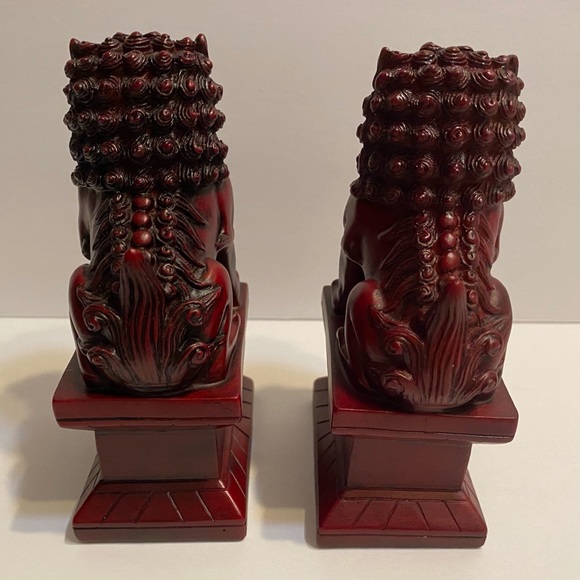 Feng Shui Pair of Red Fu Dogs Guardian Lion Statue - Picture 3 of 5